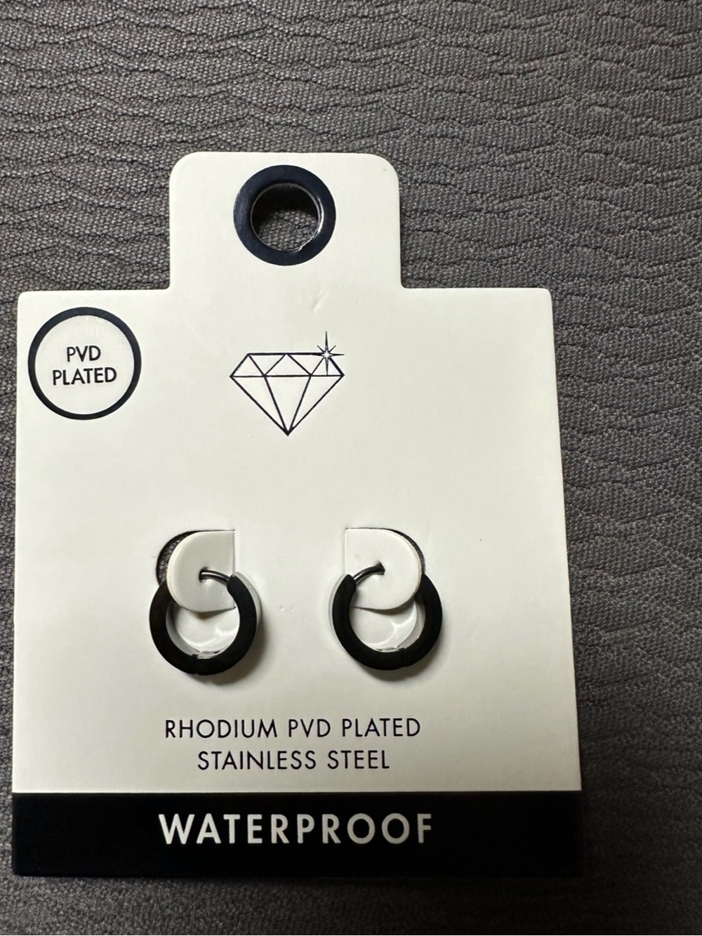 Rhodium PVD Plated Stainless Steel Black Hoop Earrings